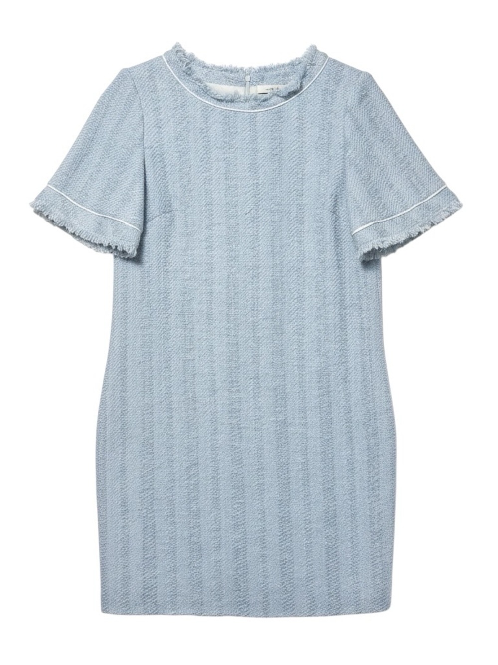 Ballantyne Light Blue Tweed Fringe Trim Shift Dress NWT Size 40